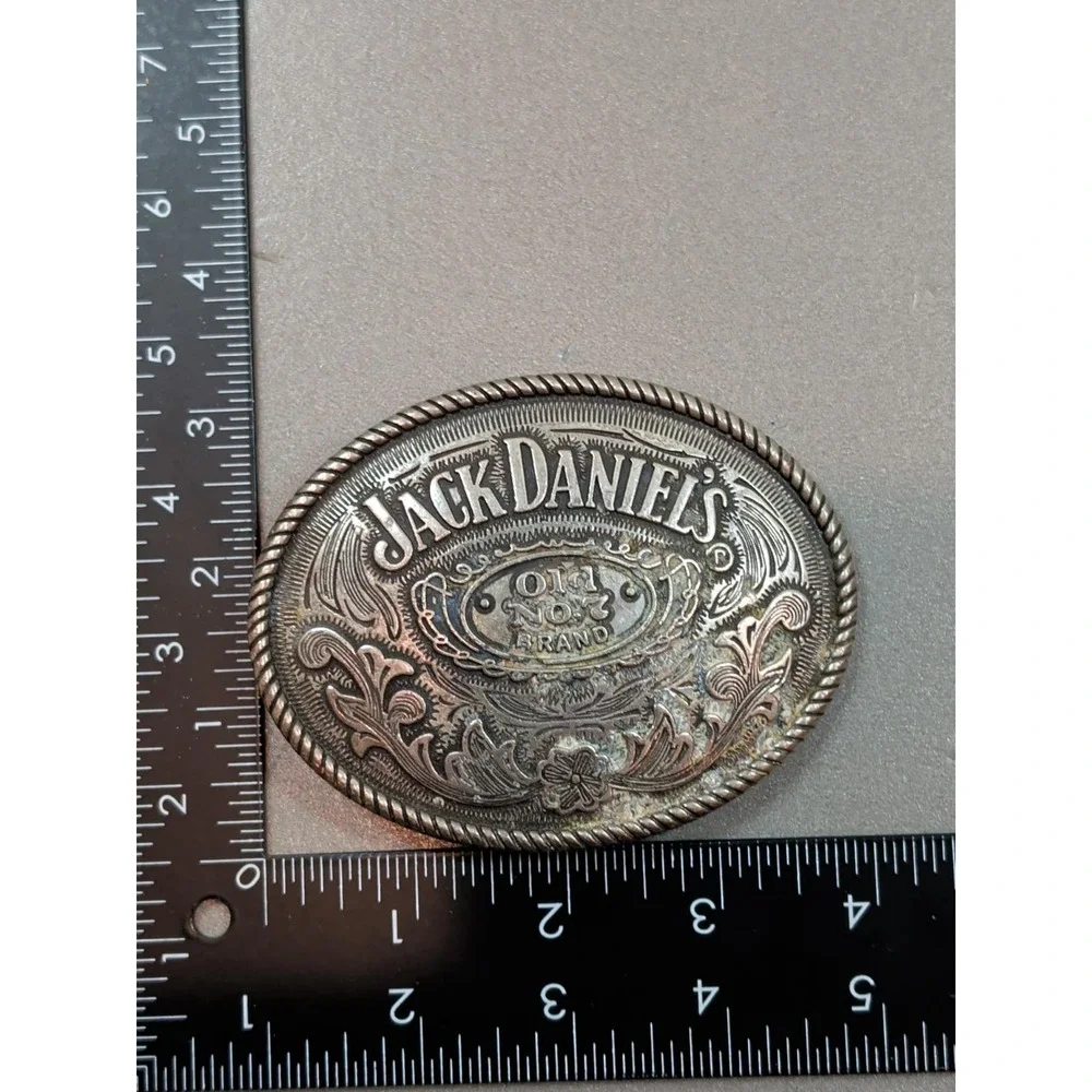 Vintage Jack Daniels Old No 7 Brand Oval Belt Buckle Silver Tone Metal Western